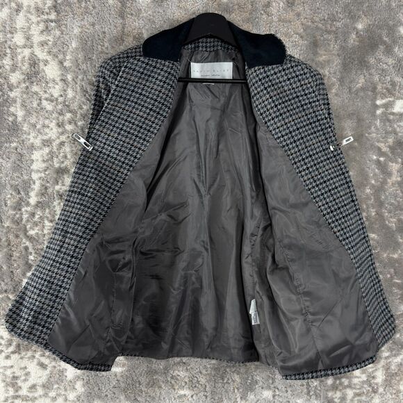 David Eliot Petite Size Mp Houndstooth Career V Neck Blazer Jacket Gray 2 Button - Picture 3 of 8